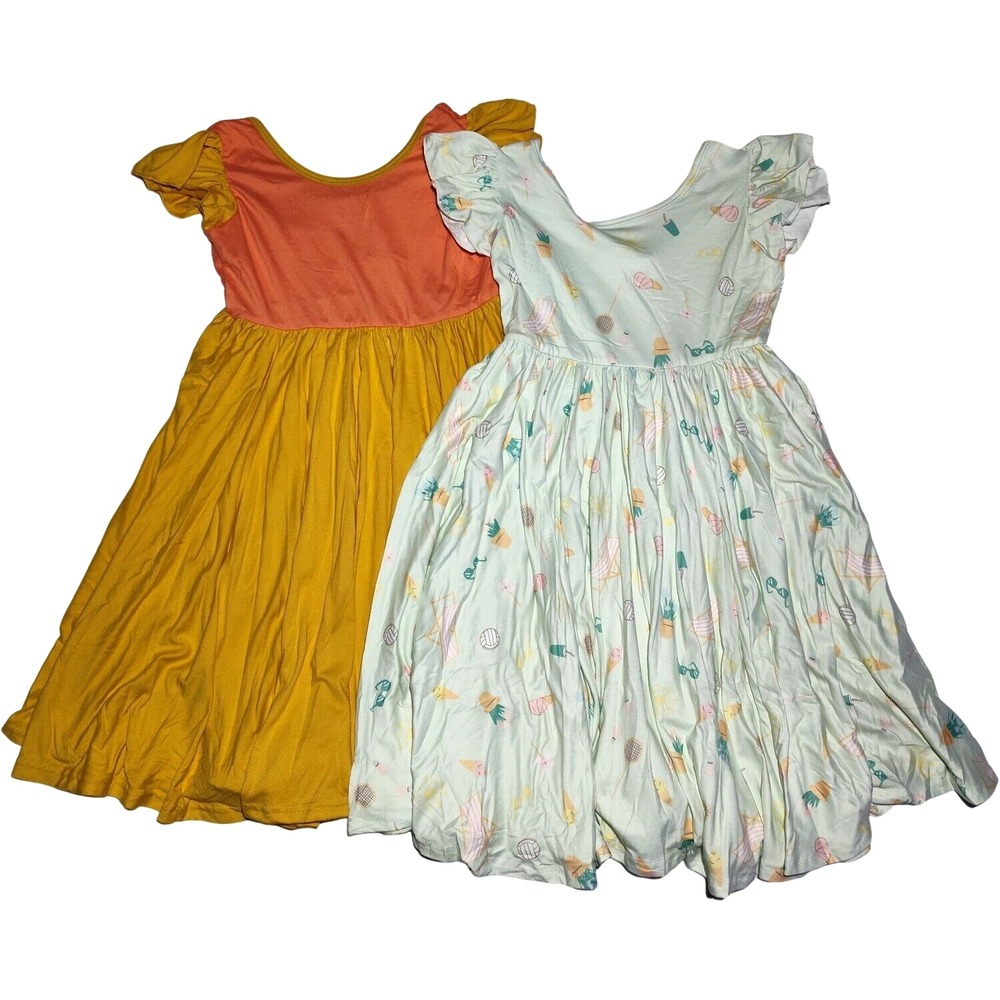 Dot Smile Girls Sz 7 Color Block Green Beach Day Fun‎ Empire Twirl Dress Lot 2